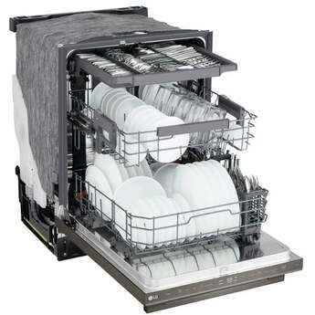LG 24 Inch Built-In Dishwasher With Flushfit, 1Hr Cycle, Top Control, Towel Bar Handle, 46 Db, Smart Wi-Fi With Remote Start, Quadwash Pro, Dynamic Heat Dry With Autovent? Dry, Steam, Fixed 3rd Rack, Adjustable Middle Rack, Floor Status Indicator Light: Printproof Black Stainless Steel — thumbnail 14
