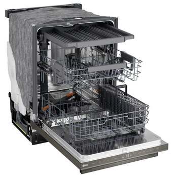 LG 24 Inch Built-In Dishwasher With Flushfit, 1Hr Cycle, Top Control, Towel Bar Handle, 46 Db, Smart Wi-Fi With Remote Start, Quadwash Pro, Dynamic Heat Dry With Autovent? Dry, Steam, Fixed 3rd Rack, Adjustable Middle Rack, Floor Status Indicator Light: Printproof Black Stainless Steel — thumbnail 2