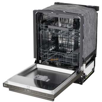 LG 24 Inch Built-In Dishwasher With Flushfit, 1Hr Cycle, Top Control, Towel Bar Handle, 46 Db, Smart Wi-Fi With Remote Start, Quadwash Pro, Dynamic Heat Dry With Autovent? Dry, Steam, Fixed 3rd Rack, Adjustable Middle Rack, Floor Status Indicator Light: Printproof Black Stainless Steel — thumbnail 24