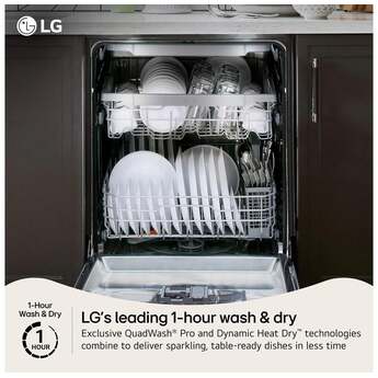 LG 24 Inch Built-In Dishwasher With Flushfit, 1Hr Cycle, Top Control, Towel Bar Handle, 46 Db, Smart Wi-Fi With Remote Start, Quadwash Pro, Dynamic Heat Dry With Autovent? Dry, Steam, Fixed 3rd Rack, Adjustable Middle Rack, Floor Status Indicator Light: Printproof Black Stainless Steel — thumbnail 34