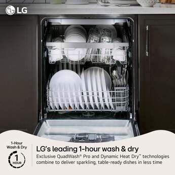 LG 24 Inch Built-In Dishwasher With Flushfit, 1Hr Cycle, Top Control, Towel Bar Handle, 46 Db, Smart Wi-Fi With Remote Start, Quadwash Pro, Dynamic Heat Dry With Autovent? Dry, Steam, Fixed 3rd Rack, Adjustable Middle Rack, Floor Status Indicator Light: Printproof Black Stainless Steel — thumbnail 7