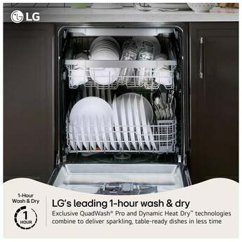LG 24 Inch Built-In Dishwasher With Flushfit, 1Hr Cycle, Top Control, Towel Bar Handle, 46 Db, Smart Wi-Fi With Remote Start, Quadwash Pro, Dynamic Heat Dry With Autovent? Dry, Steam, Fixed 3rd Rack, Adjustable Middle Rack, Floor Status Indicator Light: Stainless Steel — thumbnail 23