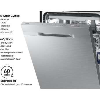 Samsung 24 Inch Built-In Dishwasher With 15 Place Settings, Automatic Door Release And Energy Star Certified: Stainless Steel — thumbnail 2