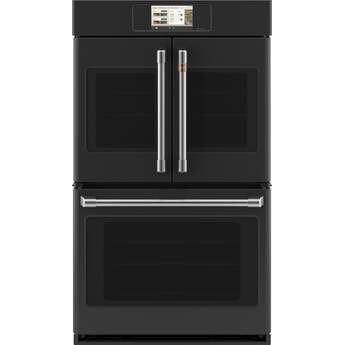Cafe Professional Series 30 Inch Smart Built-In Convection Double Wall Oven With French-Doors: Matte Black