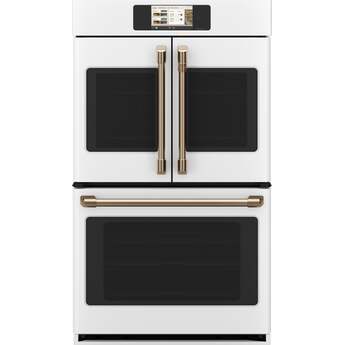 Cafe Professional Series 30 Inch Smart Built-In Convection Double Wall Oven With French-Doors: Matte White