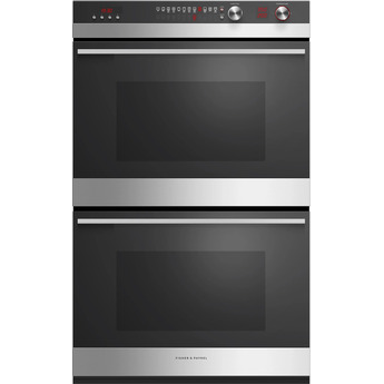 Fisher Paykel Contemporary 30" 8.2 cu. ft. Brushed Stainless Steel and Black Glass Electric Double Oven with 11 Functions