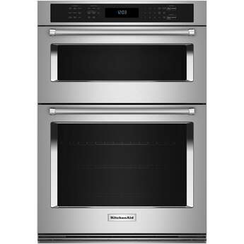 KitchenAid 30 Inch Combination Electric Wall Oven with 1.4 Cu. Ft. Microwave Oven Capacity, 5 Cu. Ft. Oven Capacity, Air Fry Mode, Microwave Convection, Even-Heat™ True Convection, EasyConvect™ Conversion System, Even-Heat™ Preheat, Integrated Meat Thermometer, Self-Close Doors, Self-Cleaning Cycle, PrintShield™ Finish, Sabbath Mode and Star-K Certified: PrintShield Stainless Steel