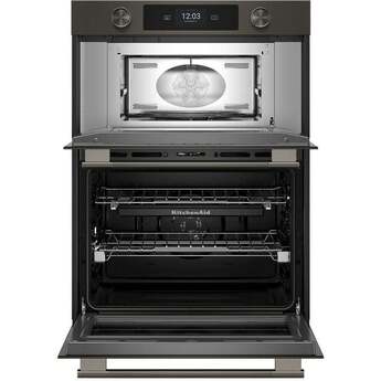 KitchenAid 30 Inch Double Combination Smart Electric Wall Oven with 6.4 cu. ft. Total Capacity, Even-Heat™ True Convection, Temperature Probe, Backlit Knobs, Assisted Cooking Modes, Fresh Pizza Mode, Touch-Activated Controls, LCD Display, Sabbath Mode and STAR-K Certified: Black Ore — thumbnail 2
