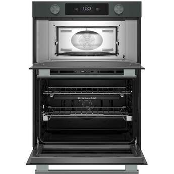 KitchenAid 30 Inch Double Combination Smart Electric Wall Oven with 6.4 cu. ft. Total Capacity, Even-Heat™ True Convection, Temperature Probe, Backlit Knobs, Assisted Cooking Modes, Fresh Pizza Mode, Touch-Activated Controls, LCD Display, Sabbath Mode and STAR-K Certified: Juniper — thumbnail 2