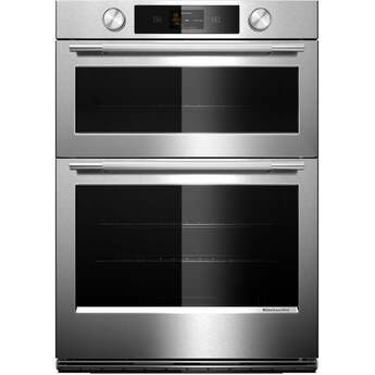 KitchenAid 30 Inch Double Combination Smart Electric Wall Oven with 6.4 cu. ft. Total Capacity, Even-Heat™ True Convection, Temperature Probe, Backlit Knobs, Assisted Cooking Modes, Fresh Pizza Mode, Touch-Activated Controls, LCD Display, Sabbath Mode and STAR-K Certified: Stainless Steel