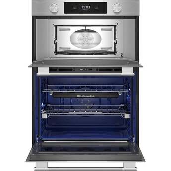 KitchenAid 30 Inch Double Combination Smart Electric Wall Oven with 6.4 cu. ft. Total Capacity, Even-Heat™ True Convection, Temperature Probe, Backlit Knobs, Assisted Cooking Modes, Fresh Pizza Mode, Touch-Activated Controls, LCD Display, Sabbath Mode and STAR-K Certified: Stainless Steel — thumbnail 12