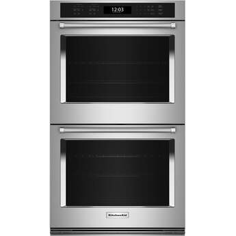 27 Inch Double Electric Wall Oven with 8.6 Cu. Ft. Total Oven Capacity, Air Fry Mode, Even-Heat™ True Convection, EasyConvect™ Conversion System, Even-Heat™ Preheat, Integrated Meat Thermometer, Self-Close Doors, Self-Cleaning Cycle, Sabbath Mode and Star-K Certified: Stainless Steel