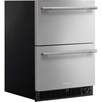 KitchenAid 24 Inch Undercounter Double-Drawer Refrigerator/Freezer with 4.2 cu. ft. Capacity, Temperature Monitoring System, Ultra-Bright LED Lighting, Automatic Ice Maker, Backlit Touch Controls, Sabbath Mode and Star-K Certified: Stainless Steel