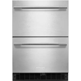 KitchenAid 24 Inch Undercounter Double-Drawer Refrigerator with 4.4 cu. ft. Capacity, Temperature Monitoring System, Ultra-Bright LED Lighting, Door Alarm, Backlit Touch Controls, Sabbath Mode and Star-K Certified: Black On Stainless Steel