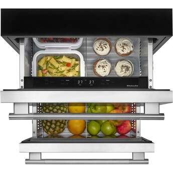 KitchenAid 24 Inch Undercounter Double-Drawer Refrigerator with 4.4 cu. ft. Capacity, Temperature Monitoring System, Ultra-Bright LED Lighting, Door Alarm, Backlit Touch Controls, Sabbath Mode and Star-K Certified: Black On Stainless Steel — thumbnail 3