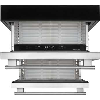 KitchenAid 24 Inch Undercounter Double-Drawer Refrigerator with 4.4 cu. ft. Capacity, Temperature Monitoring System, Ultra-Bright LED Lighting, Door Alarm, Backlit Touch Controls, Sabbath Mode and Star-K Certified: Black On Stainless Steel — thumbnail 4