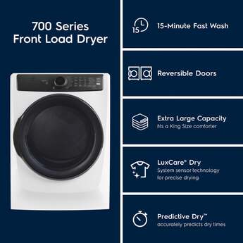 Electrolux 27 Inch Front Load Electric Dryer with 8.0 cu ft Capacity, Perfect Steam™, LuxCare® Dry, Instant Refresh, 200 CFM, Lint Filter, Anti Static, Delay Start, Control Lock and Energy Star Certified: White — thumbnail 9