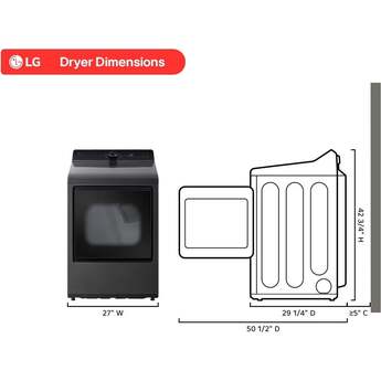 LG 27 Inch Rear Control Dryer with 7.3 cu ft Ultra Large Capacity, AI Sensor Dry™, Quiet Operation, Wrinkle Care, Electronic Controls, ThinQ UP™, FlowSense® Duct Clogging and Lint Filter Indicator: Platinum Black — thumbnail 18