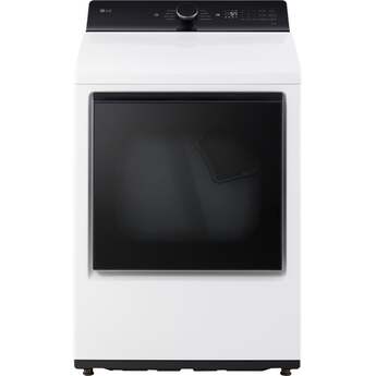 LG 27 Inch Ultra Large Capacity Top Load Gas Dryer with 7.3 cu ft Capacity, Rear Control, Built In Intelligence, Flow Sense Duct Clogging, Quiet Operation, Wrinkle Care, LG EasyLoad™ Door and ThinQ®: Alpine White