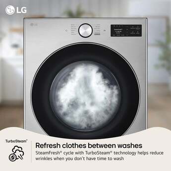 LG 27 Inch Smart Front Load Gas Dryer with 7.4 cu ft Ultra Large Capacity, AI Sensor Dry™, Smart Pairing™, SteamFresh™, TurboSteam™ Technology, Pet Care Cycle, Flow Sense® Duct Clogging and Energy Star Certified Included: Graphite Steel — thumbnail 9