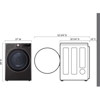 LG DLHC4002B 27 Inch 7.8 cu. ft. Wide Front Load Heat Pump Dryer, Ventless: Black Black Steel — thumbnail 5
