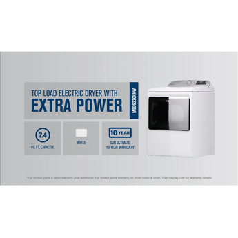 Maytag 7.4 cu.ft. White Front Load Electric Dryer with Extra Power Button — thumbnail 2