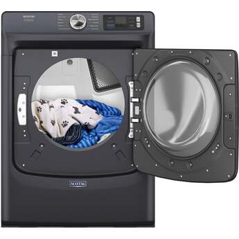 Maytag 27 Inch Smart Pet Pro Front Load Gas Dryer with 7.4 cu. ft. Capacity, Steam Cycle, Quick Dry, Remote Start, Drum Light, and Advanced Moisture Sensing and Energy Star Certified: Midnight Steel — thumbnail 4
