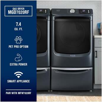 Maytag 27 Inch Smart Pet Pro Front Load Gas Dryer with 7.4 cu. ft. Capacity, Steam Cycle, Quick Dry, Remote Start, Drum Light, and Advanced Moisture Sensing and Energy Star Certified: Midnight Steel — thumbnail 43