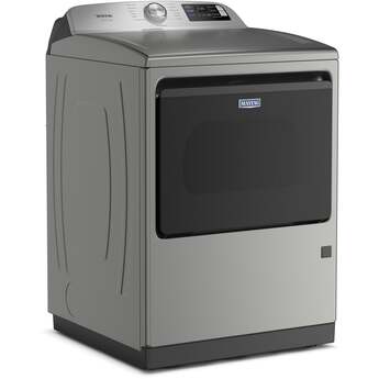 Maytag 27 Inch Smart Gas Top Load Dryer with 7.4 cu ft. Total Capacity, 13 Dryer Cycles, 5 Temperature Settings, Pet Pro Option, Sanitize Cycle, and Quick Dry Cycle: Classic Silver