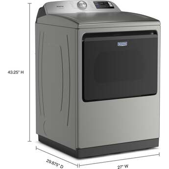 Maytag 27 Inch Smart Gas Top Load Dryer with 7.4 cu ft. Total Capacity, 13 Dryer Cycles, 5 Temperature Settings, Pet Pro Option, Sanitize Cycle, and Quick Dry Cycle: Classic Silver — thumbnail 5