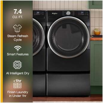 Whirlpool 27 Inch Smart Gas Dryer with 7.4 cu ft Capacity, Wrinkle Shield™, AI Intelligent Dry, Quick Wash & Dry, Sanitize Cycle, Air Dry Cycle, Whirlpool® App, Cycle Notification, Voice Control, Family Share and ENERGY STAR® Certified: Black — thumbnail 6