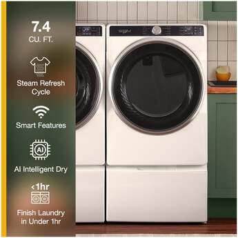 Whirlpool 27 Inch Smart Gas Dryer with 7.4 cu ft Capacity, Wrinkle Shield™, AI Intelligent Dry, Quick Wash & Dry, Sanitize Cycle, Air Dry Cycle, Whirlpool® App, Cycle Notification, Voice Control, Family Share and ENERGY STAR® Certified: White — thumbnail 15