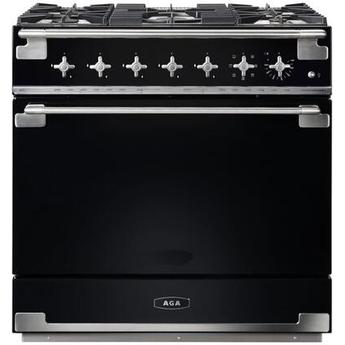 AGA AEL361DFBLK 36 Inch Gloss Black Dual Fuel Freestanding Range, in Gloss Black