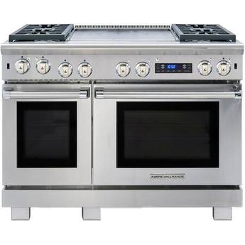 American Range ARR4842GDDFL Medallion Series 48 Inch Stainless Steel Dual Fuel Convection Double Oven Freestanding Range