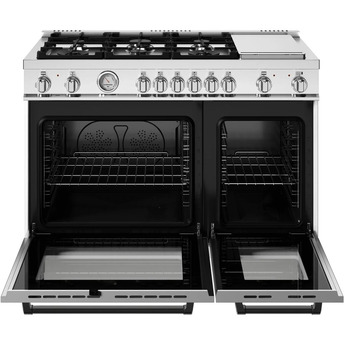Bertazzoni MAS486GDFMBIV Master Series 48 Inch Natural Gas, Dual Fuel Double Oven Freestanding Range in Bianco White — thumbnail 5