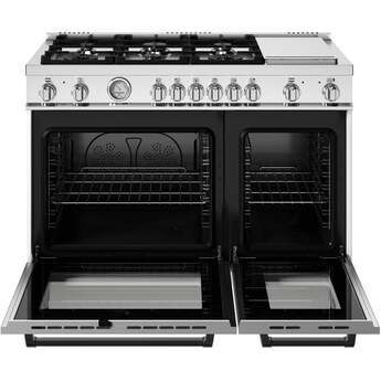 Bertazzoni MAS486GDFMBIV Master Series 48 Inch Natural Gas, Dual Fuel Double Oven Freestanding Range in Bianco White — thumbnail 7