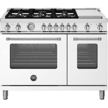 Bertazzoni MAS486GDFMBIV Master Series 48 Inch Natural Gas, Dual Fuel Double Oven Freestanding Range in Bianco White — thumbnail 9