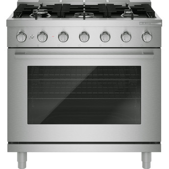 Bosch 36 Inch Freestanding Dual Fuel Range with 5 Sealed Burners, 5.4 cu. ft. Oven Capacity, Continuous Cast Iron Grates, Dishwasher-Safe Grates, Convection Pro, Air Fry, Broil Mode, Oven Preheat Light, and ADA Compliant: Stainless Steel