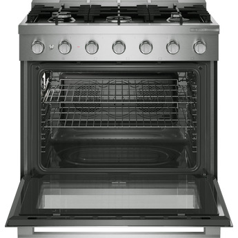 Bosch 36 Inch Freestanding Dual Fuel Range with 5 Sealed Burners, 5.4 cu. ft. Oven Capacity, Continuous Cast Iron Grates, Dishwasher-Safe Grates, Convection Pro, Air Fry, Broil Mode, Oven Preheat Light, and ADA Compliant: Stainless Steel — thumbnail 2
