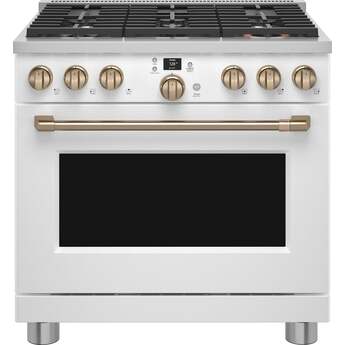 Cafe C2Y366P4TW2 Matte Collection Series 36 Inch Matte White Dual Fuel Freestanding Range, in Matte White