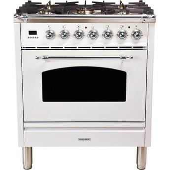 Hallman HDFR30CMWTLP 30 Inch White Dual Fuel Convection Freestanding Range
