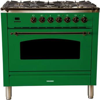 Hallman HDFR36BZGN 36 Inch Emerald Green Dual Fuel Convection Freestanding Range