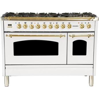 Hallman HDFR48BSWT 48 Inch White Dual Fuel Convection Double Oven Freestanding Range