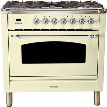 Hallman HGR3603DFAWLP 36 Inch Antique White Dual Fuel Convection Freestanding Range