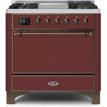 Ilve UM09FDQNS3BUB Majestic II Series 36 Inch Burgundy Dual Fuel Convection Freestanding Range