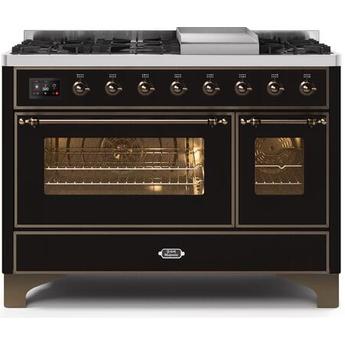 Ilve UM12FDNS3BKB Majestic II Series 48 Inch Glossy Black Dual Fuel Convection Double Oven Freestanding Range