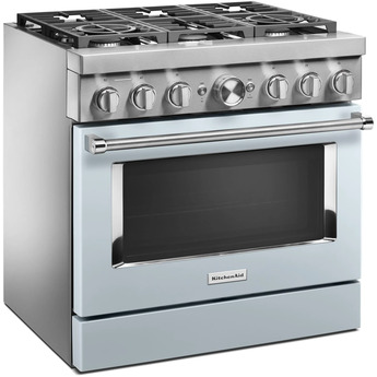 Kitchen Aid KitchenAid 36" Misty Blue Commercial Style Dual Fuel Sealed Burner Range - Conve — thumbnail 9