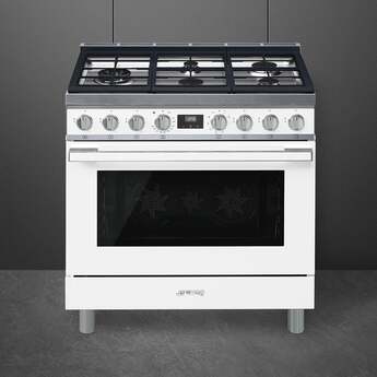 Smeg Portofino Pro Style 36" White Dual Fuel (Gas) Slide-In Sealed Burner Range - Convection — thumbnail 2