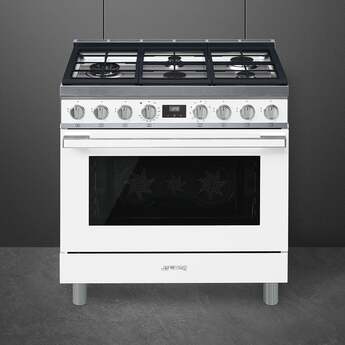 Smeg Portofino Pro Style 36" White Dual Fuel (Gas) Slide-In Sealed Burner Range - Convection — thumbnail 3