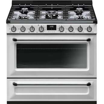 Smeg Victoria 36" White Dual Fuel (Natural Gas) Sealed Burner Range - Convection